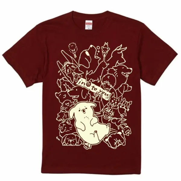 in"u"to you Tシャツ L バーガンディ×アイボリー